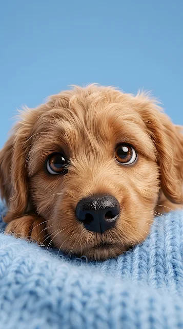 Close-Up 3D Render of a Cute Fluffy Brown Dog with Large Expressive Eyes - Free mobile Wallpaper