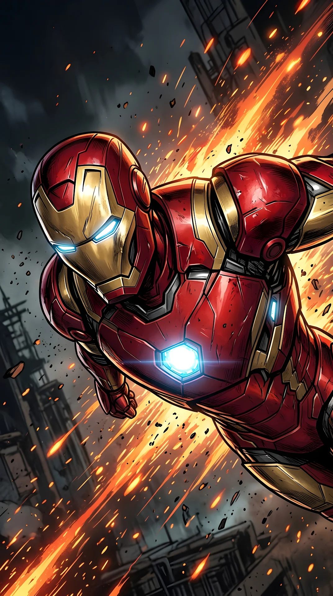 Close-up of Armored Superhero in Battle with Sparks and Fire - Free 4K mobile Wallpaper