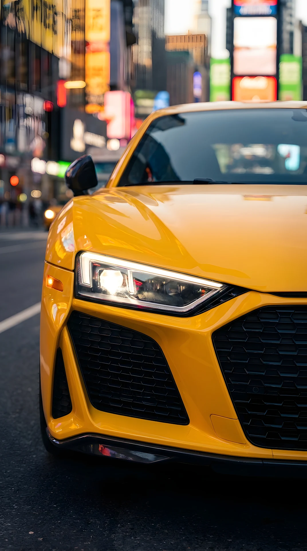 Close-Up of Yellow Sports Car Headlight on City Street - Free 4K mobile Wallpaper