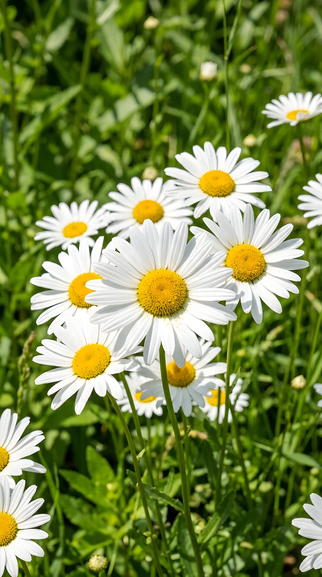 Cluster of White Daisies in Bright Summer Sunlight - Free 4K mobile Wallpaper