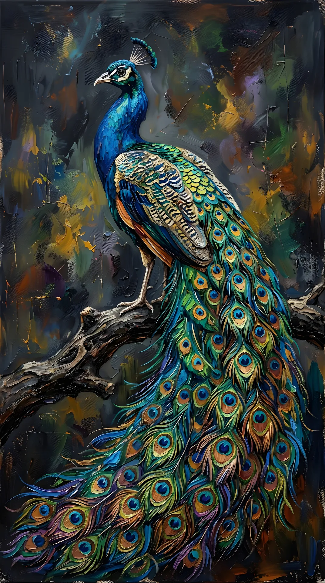 Colorful Artistic Peacock Painting on Dark Background - Free 4K mobile Wallpaper