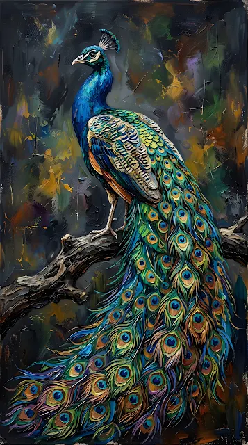 Colorful Artistic Peacock Painting on Dark Background - Free mobile Wallpaper