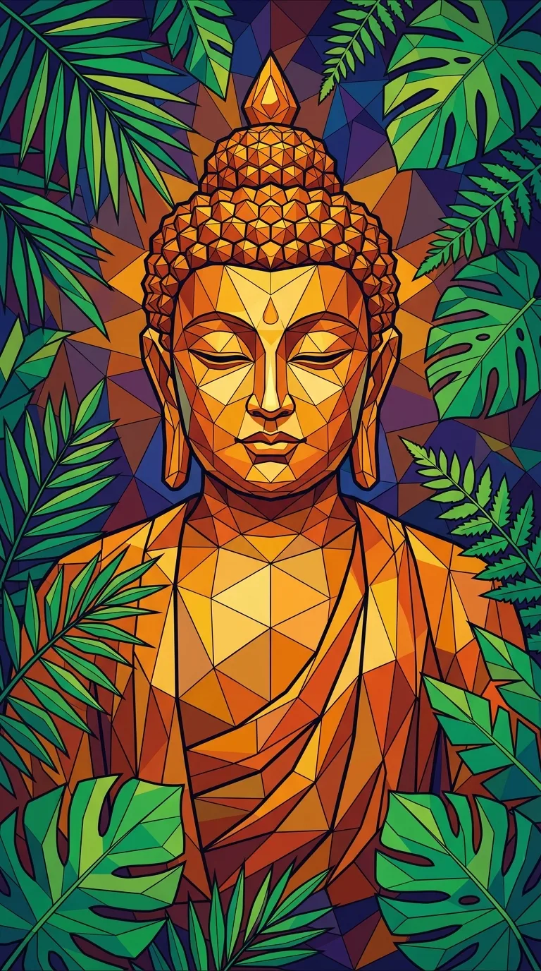 Download Colorful Geometric Polygonal Buddha Face with Closed Eyes Wallpaper in 4K UHD Colorful Geometric Polygonal Buddha Face with Closed Eyes - Free 8K and 4K mobile Wallpaper Background