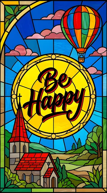 Colorful Pop Art Graphic Featuring the Text Be Happy with Hot Air Balloon - Free mobile Wallpaper