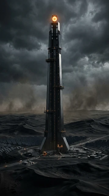 Colossal Solar Tower in Black Desert Dunes Wallpaper - Free 4K & 8K mobile Wallpaper