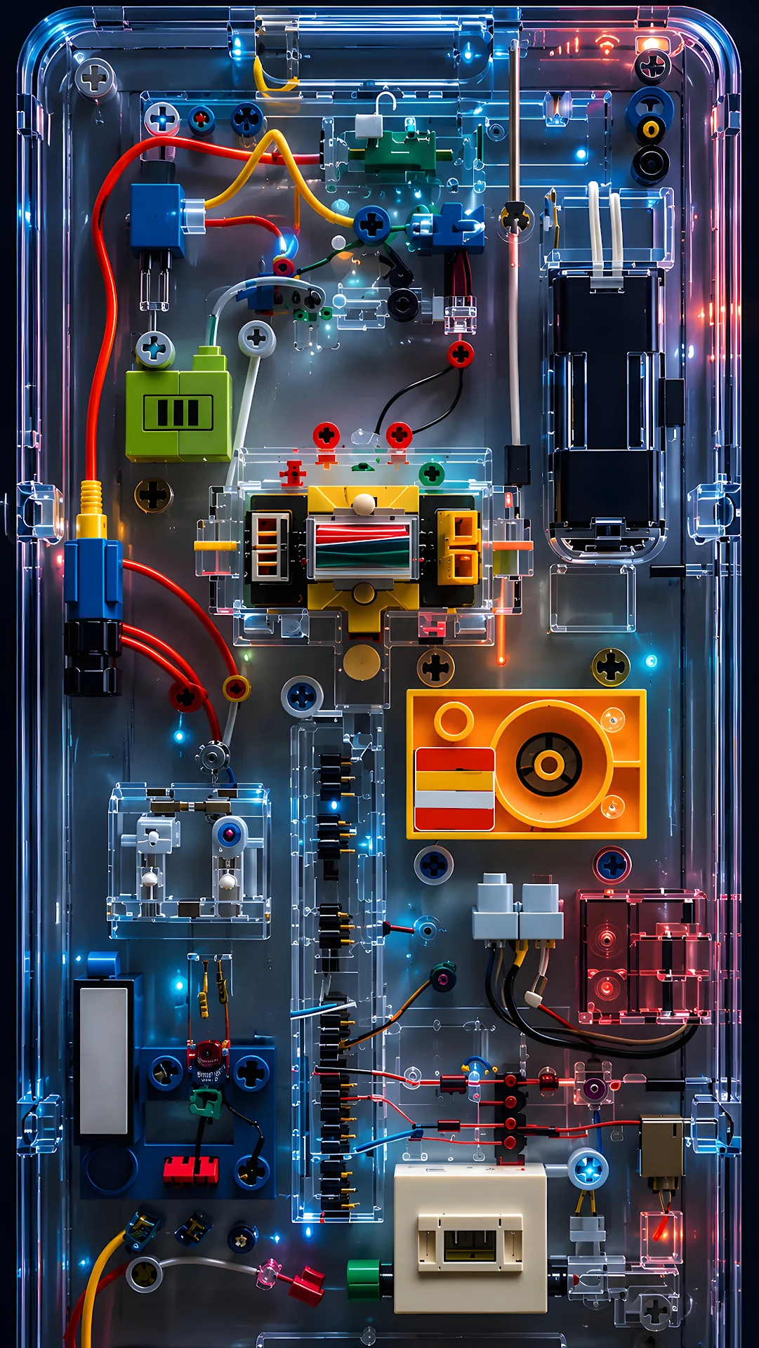 Colourful Electronics Inside a Clear Circuit Panel - Free 4K mobile Wallpaper