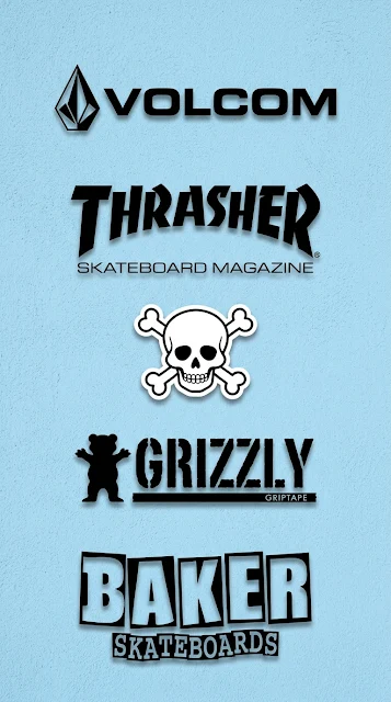 Compilation of Popular Skateboard Brand Logos on Textured Blue Wall - Free 4K & 8K mobile Wallpaper