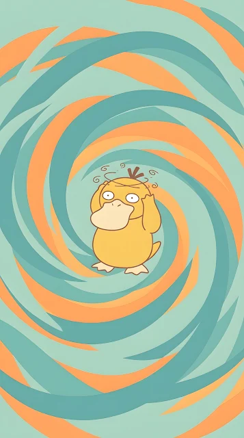 Confused Yellow Duck Surrounded by Colorful Stylized Waves - Free mobile Wallpaper