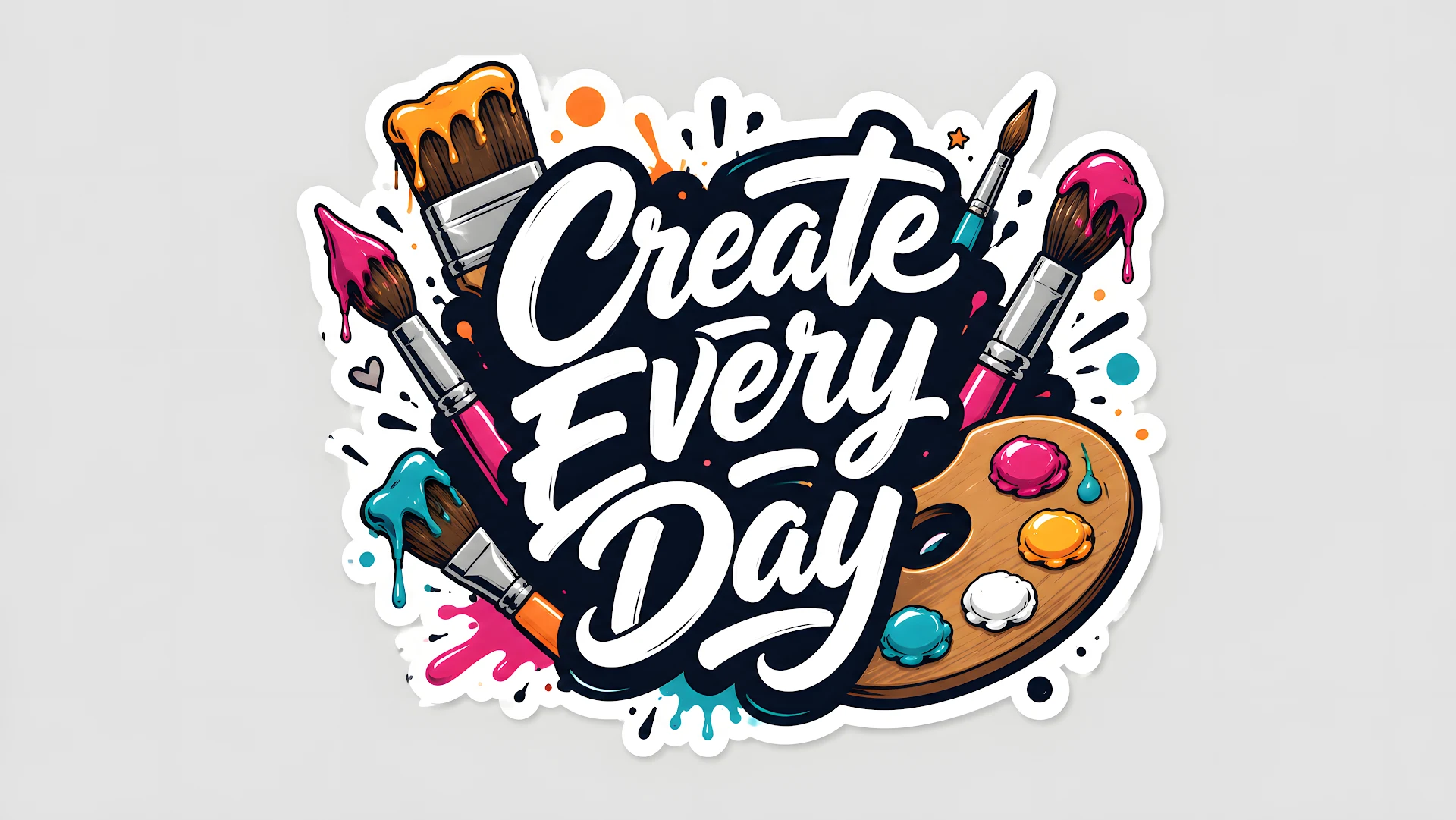 Create Every Day Artist Sticker with Paint Brushes and Palette - Free 4K desktop Wallpaper