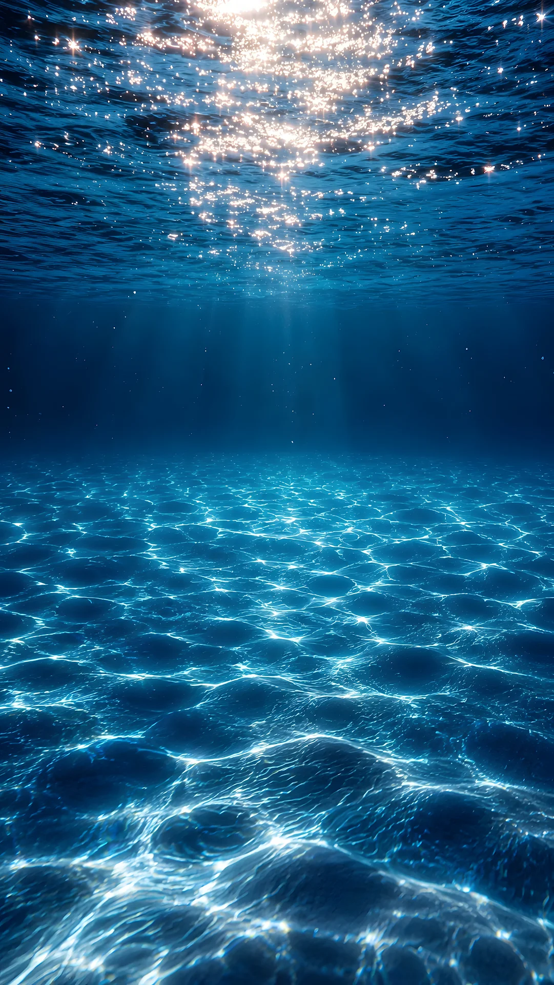 Crystal Clear Underwater Ocean Rays and Sparkling Water Surface Ripples - Free 4K mobile Wallpaper
