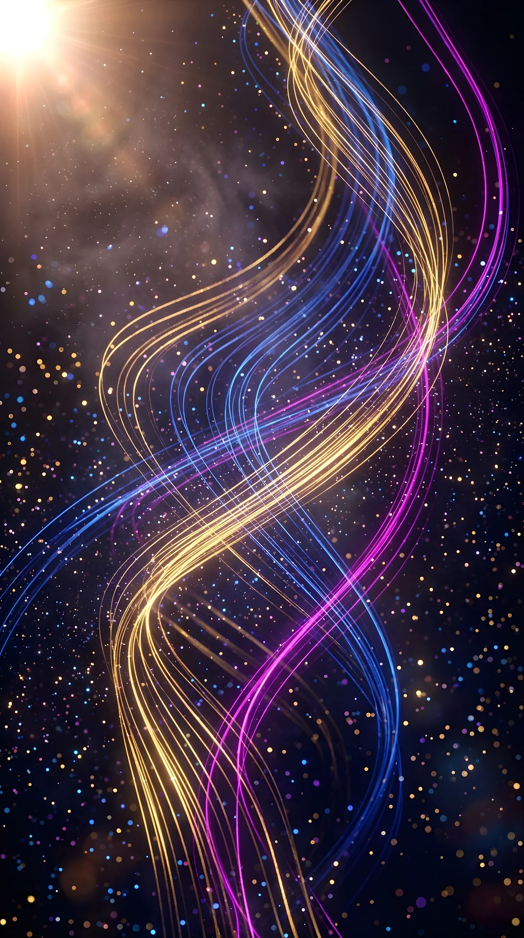 Curving Neon Fiber Optic Light Trails with Shimmering Colorful Bokeh - Free 4K mobile Wallpaper