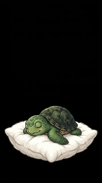 Cute Cartoon Turtle Sleeping Comfortably on a Soft White Pillow - Free 4K & 8K mobile Wallpaper