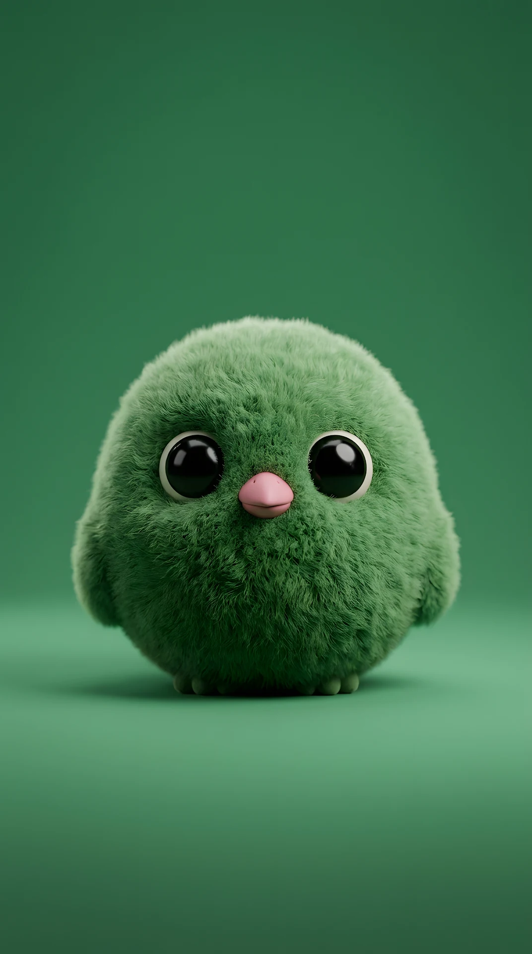 Cute Round Fuzzy Green Bird Character on Solid Green Background - Free 4K mobile Wallpaper