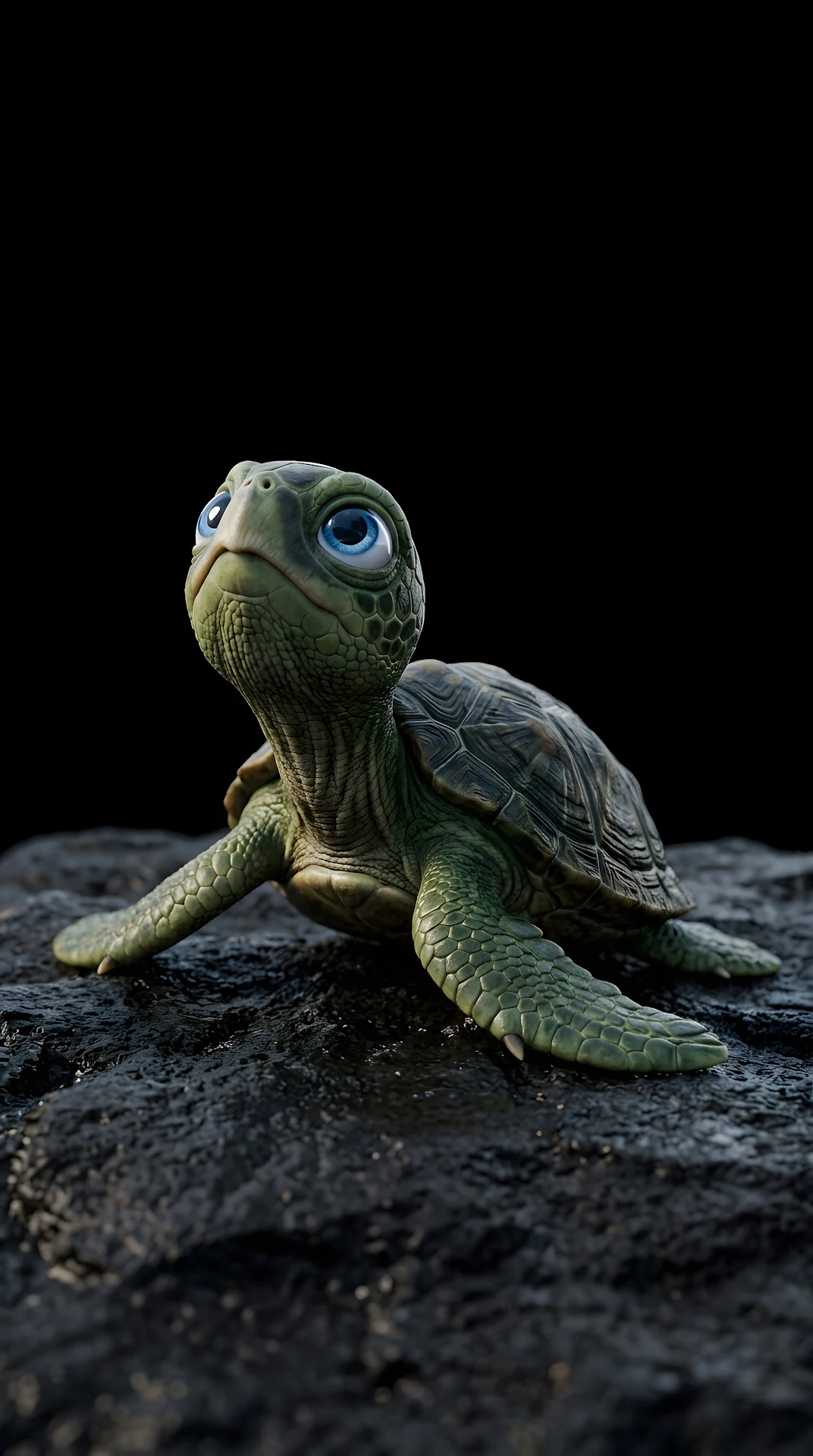 Cute Stylized 3D Green Sea Turtle Character with Large Blue Eyes - Free 4K mobile Wallpaper