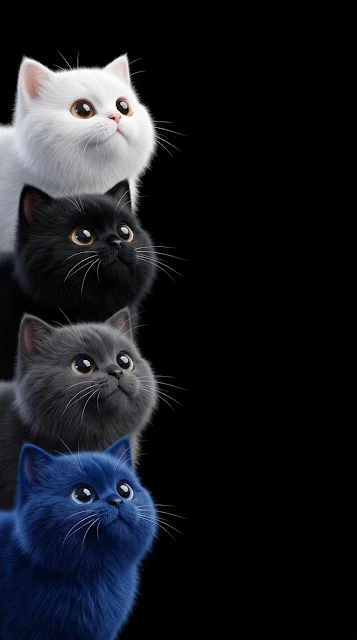 Cute Stylized Stacked Cats Dark AMOLED Mobile Wallpaper - Free 4K & 8K mobile Wallpaper