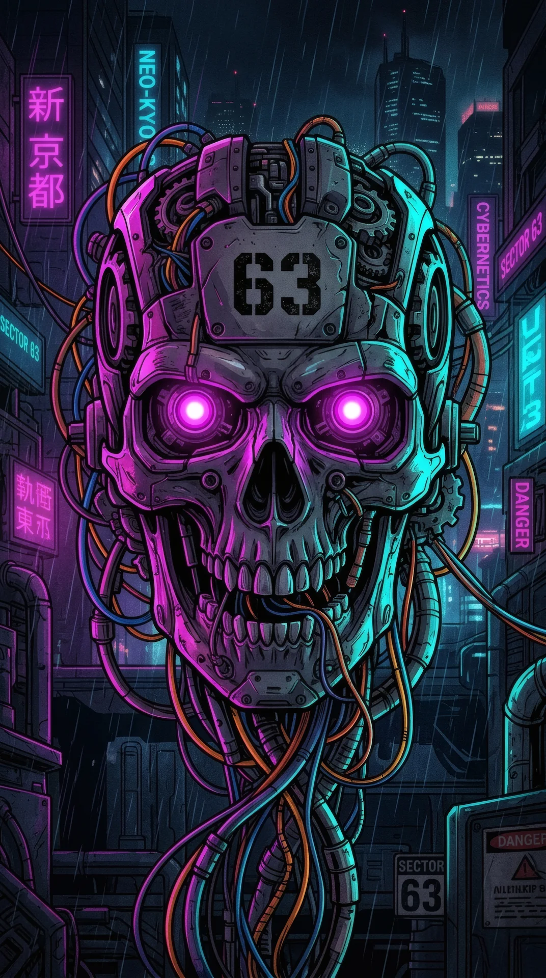 Cyberpunk Mecha Robot Skull Neon Glow 4K AMOLED Wallpaper - Free 4K mobile Wallpaper