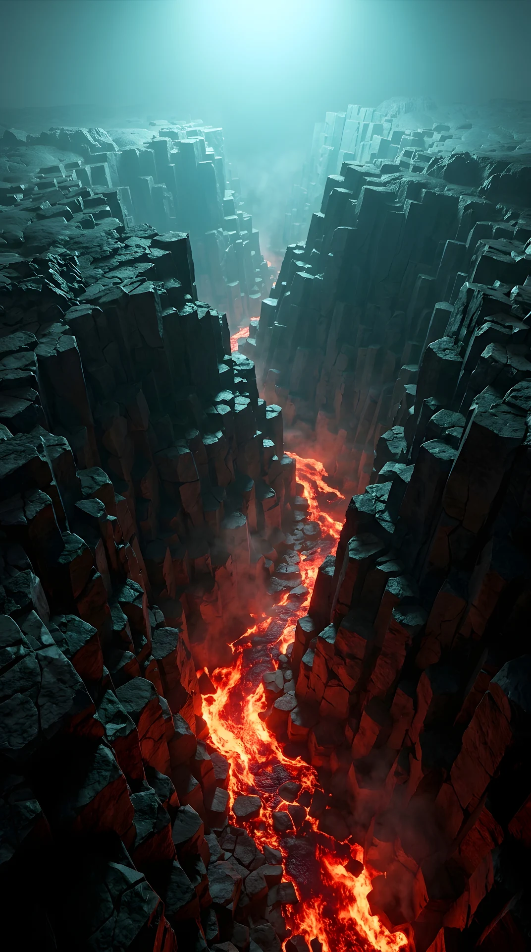 Dark Cracked Rocks over Glowing Magma 3D Render - Free 4K mobile Wallpaper
