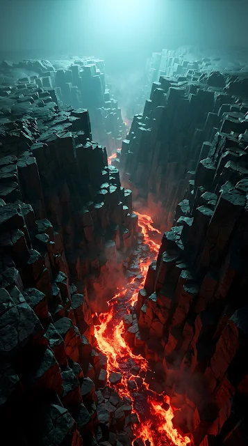Dark Cracked Rocks over Glowing Magma 3D Render - Free mobile Wallpaper
