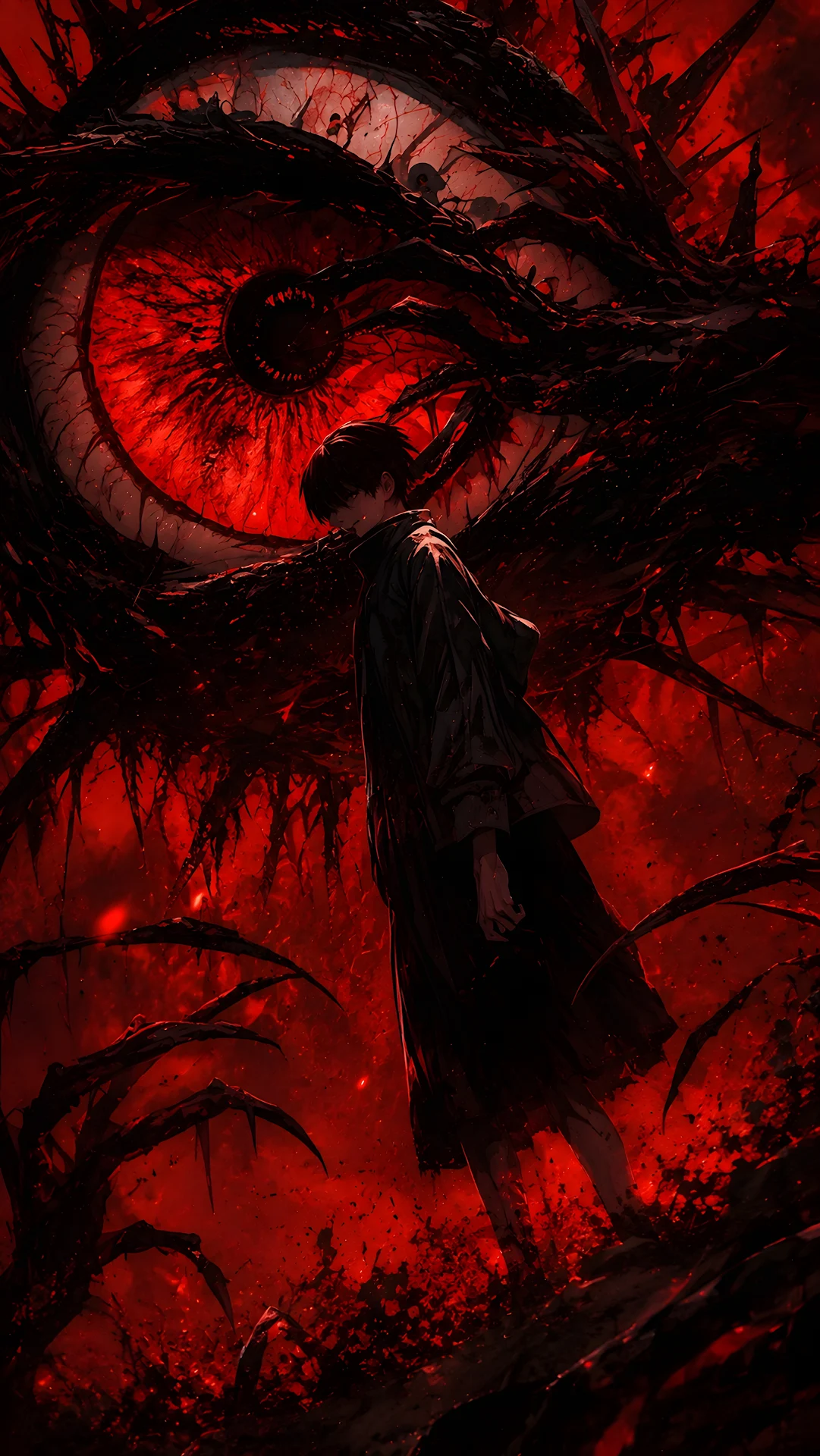 Dark Fantasy Graphic Artwork Featuring A Giant Glowing Red Eye - Free 4K mobile Wallpaper