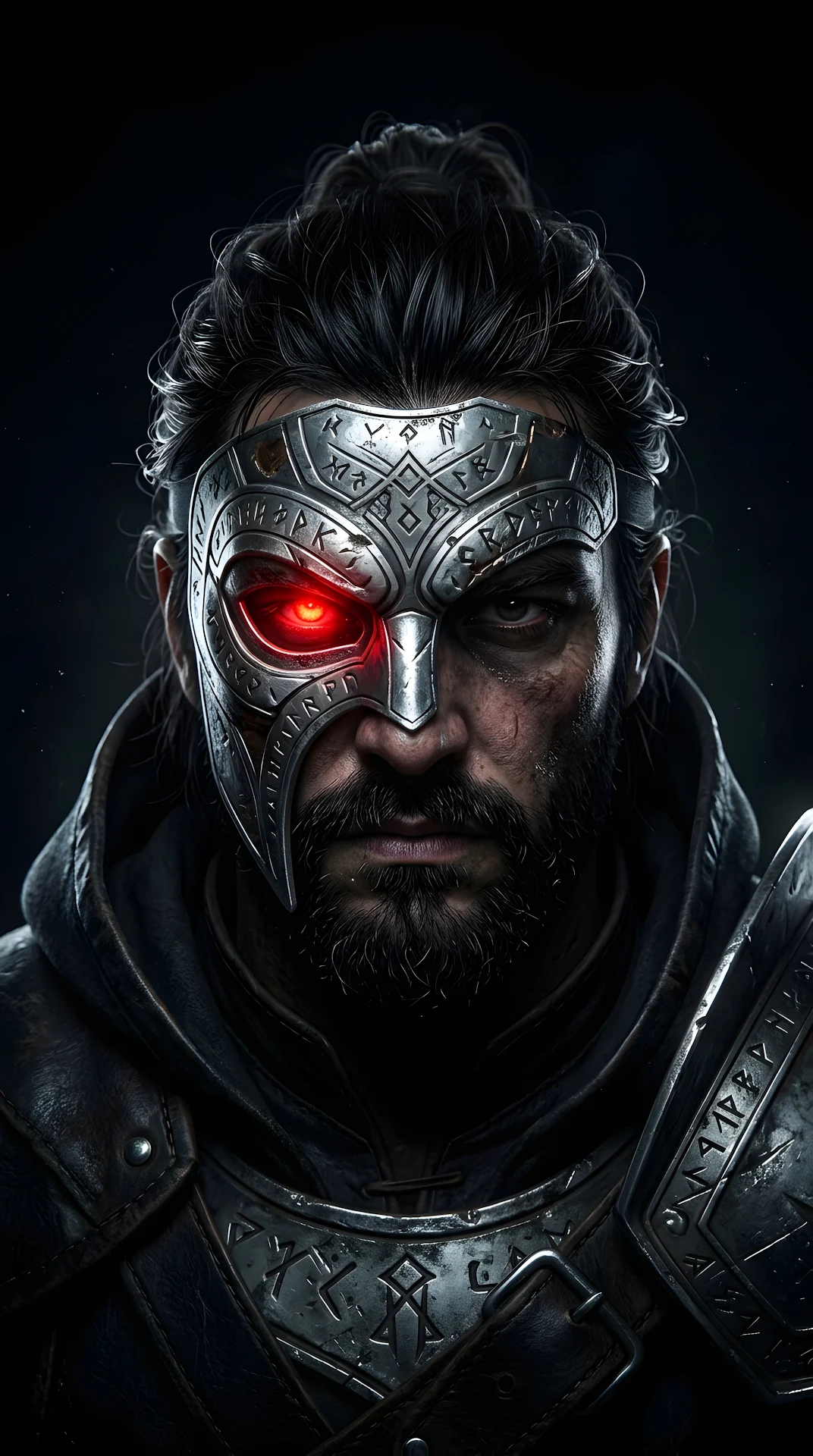 Dark Fantasy Portrait of a Masked Face with a Glowing Red Eye - Free 4K mobile Wallpaper
