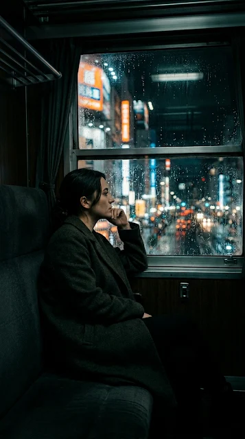 Dark Train Interior with Passing City Light Reflections - Free 4K & 8K mobile Wallpaper