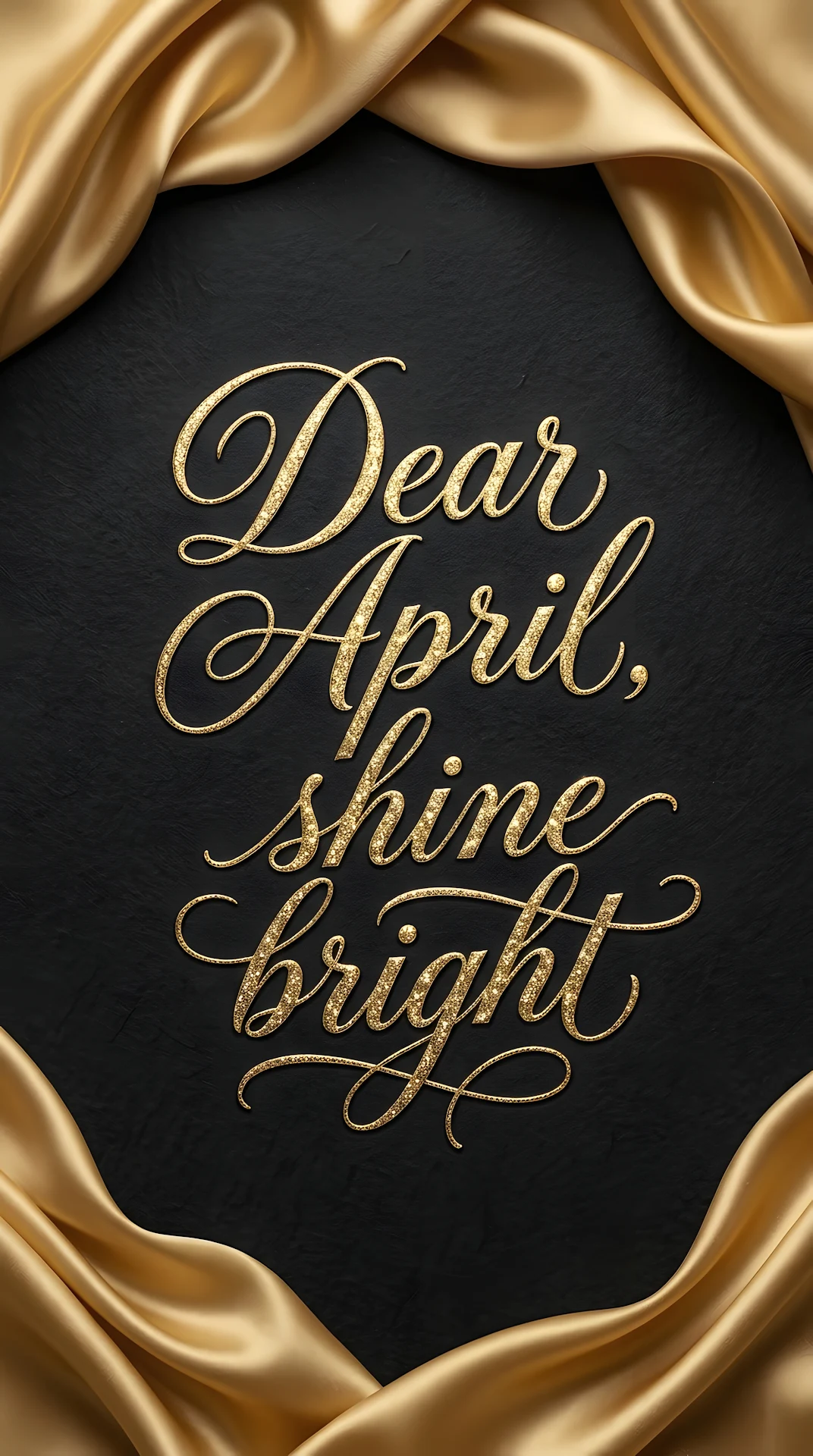 Dear April Shine Bright Gold Typography on Black Textured Background - Free 4K mobile Wallpaper
