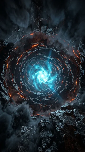 Deep Celestial Rock Tunnel with Glowing Blue Core - Free 4K & 8K mobile Wallpaper