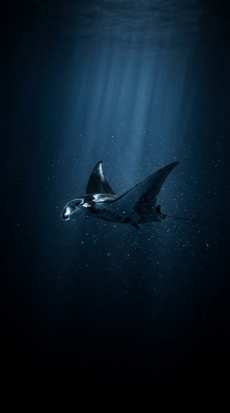 Deep Ocean Manta Ray Underwater AMOLED Wallpaper - Free 8K and 4K mobile Wallpaper Background