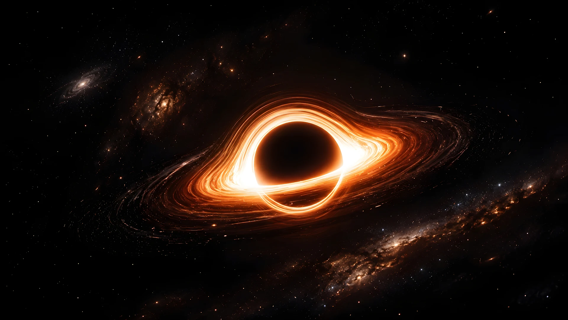 Deep space singularity black hole with brilliant orange photon ring - Free 8K and 4K desktop Wallpaper Background