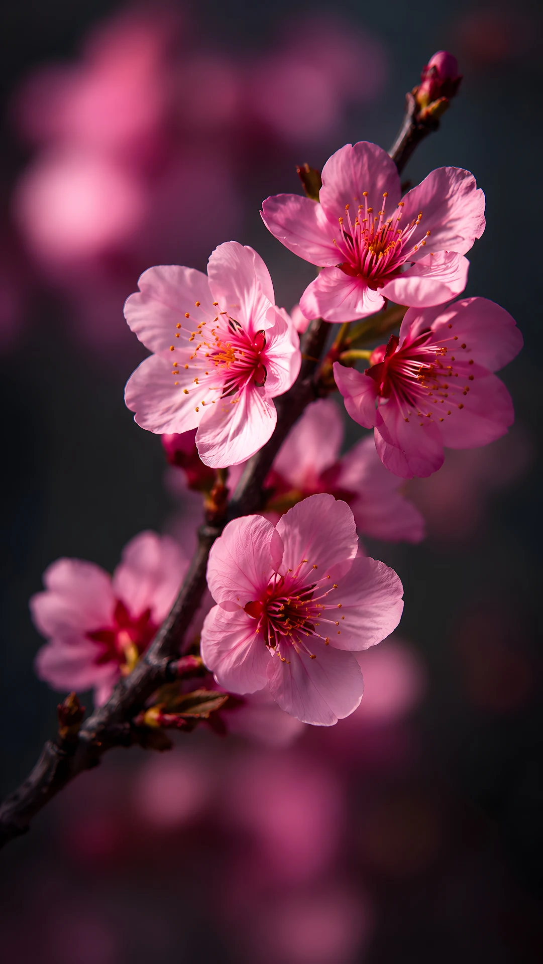 Delicate pink spring blossoms on a dark background - Free 4K mobile Wallpaper