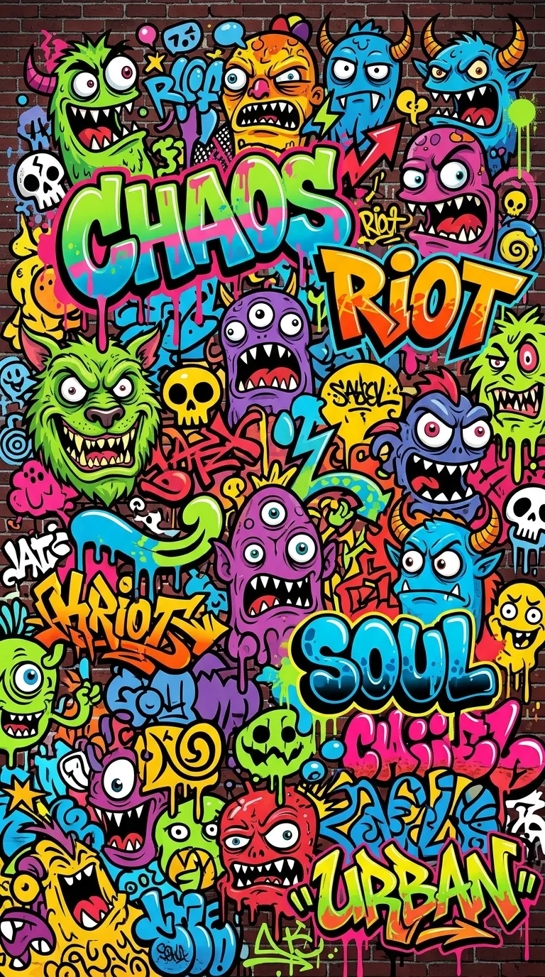 Download Dense Collage of Graffiti Characters and Typography on Wall Wallpaper in 4K UHD Dense Collage of Graffiti Characters and Typography on Wall - Free 8K and 4K mobile Wallpaper Background