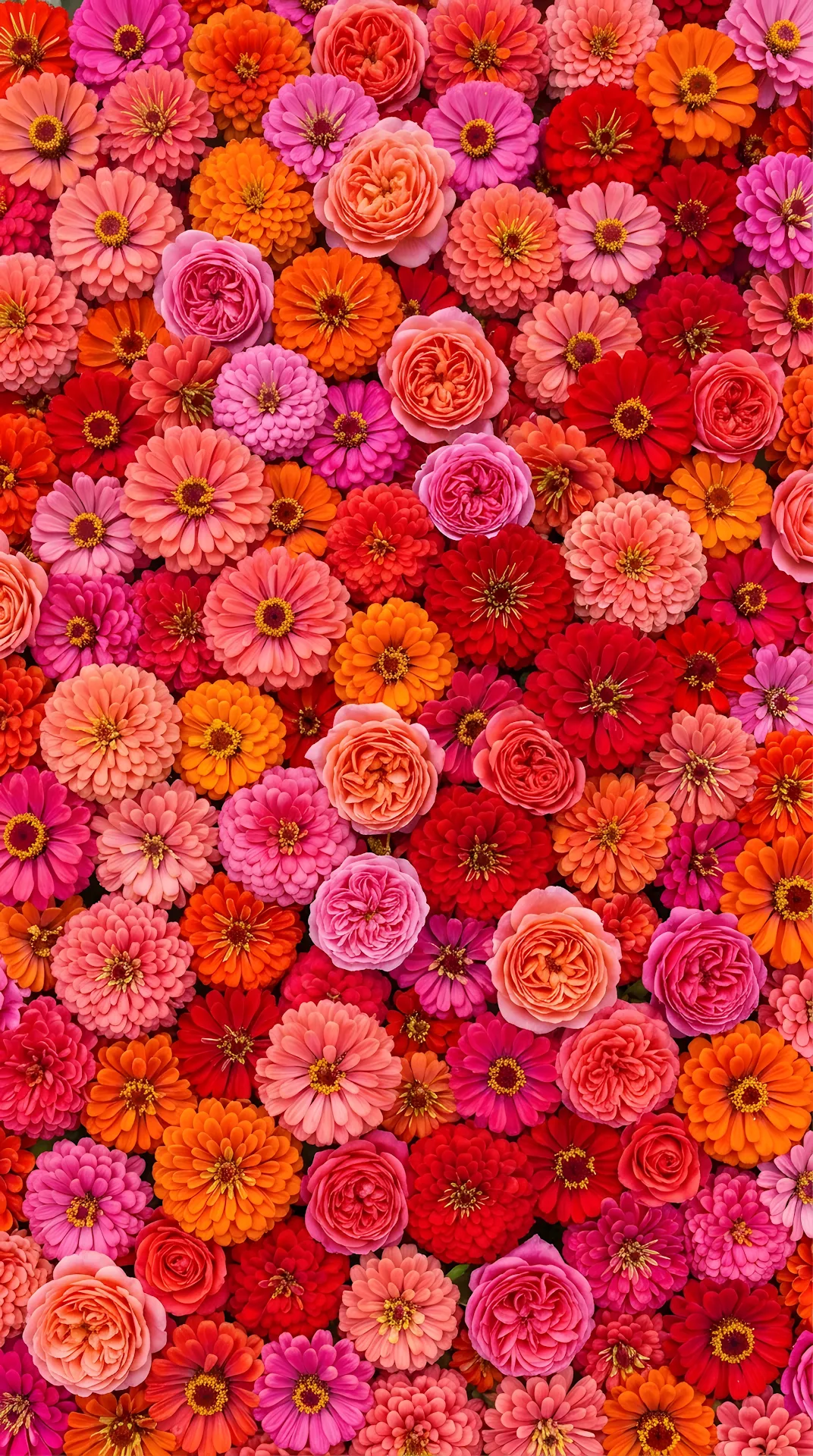Dense Wall of Colorful Mixed Garden Flowers - Free 4K mobile Wallpaper