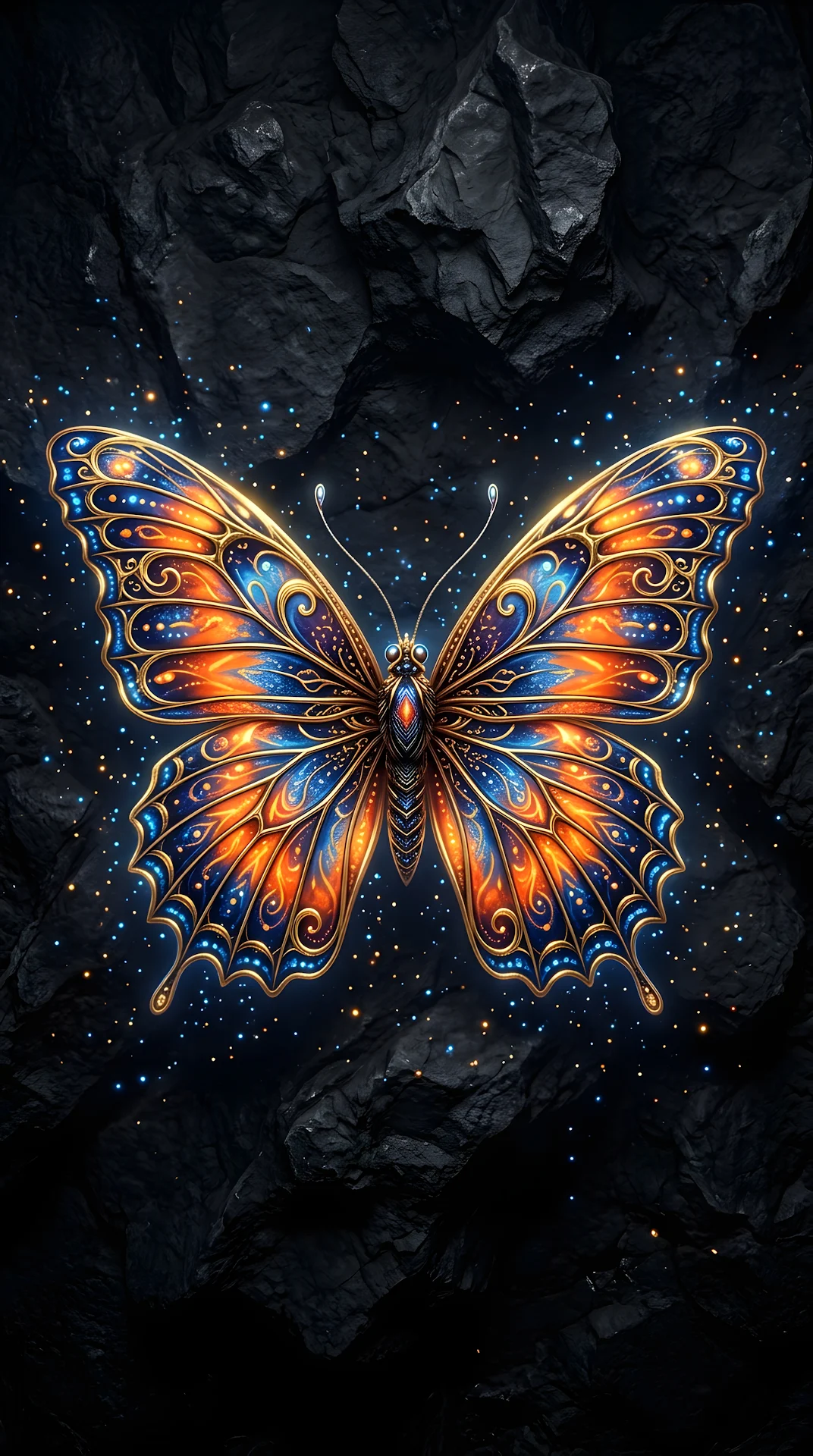 Detailed Illustration of a Mystical Butterfly on a Dark Textured Surface - Free 4K mobile Wallpaper
