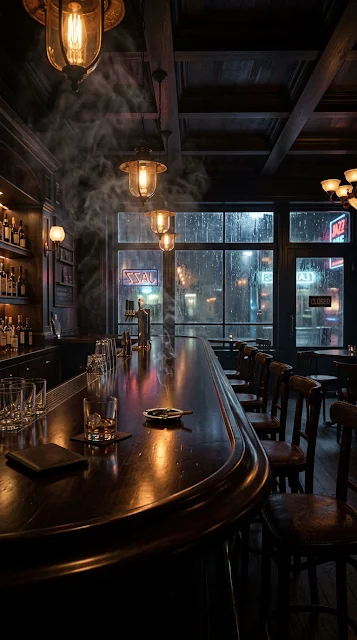 Dim Jazz Bar Interior Night Rain Window Wallpaper - Free 4K & 8K mobile Wallpaper