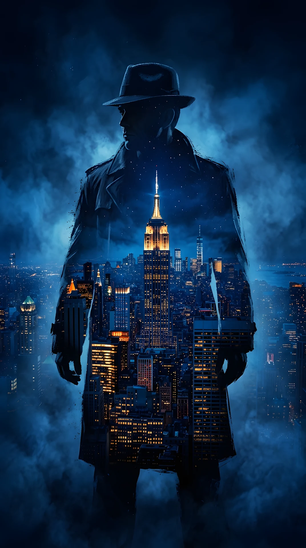 Double Exposure Silhouette of a Man with New York Skyline - Free 4K mobile Wallpaper