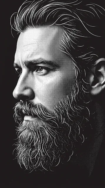Dramatic Monochrome Halftone Stipple Portrait of a Man - Free 4K & 8K mobile Wallpaper