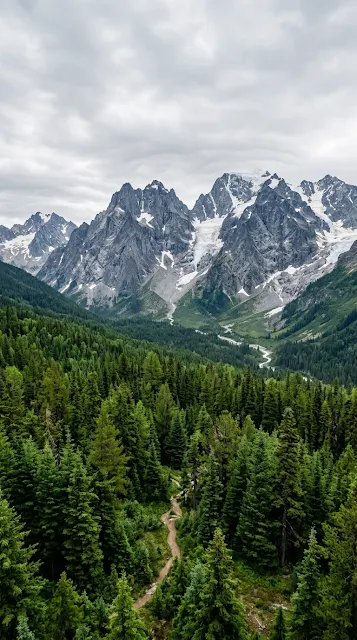 Dramatic Mountain Peaks Above a Lush Green Forest - Free 4K & 8K mobile Wallpaper