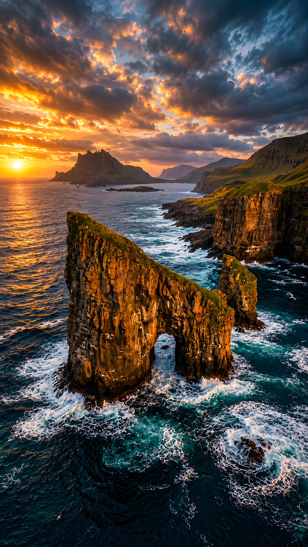 Dramatic Sea Arch Beneath Stormy Sunset - Free 4K mobile Wallpaper