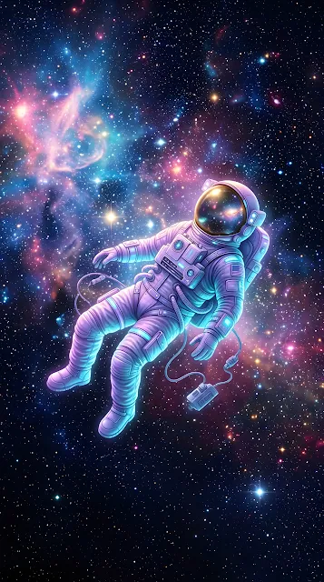 Dreamlike Astronaut Floating in Cosmic Void Illustration - Free mobile Wallpaper