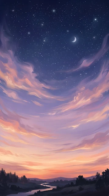 Dreamlike Impressionistic Twilight Sky Illustration - Free mobile Wallpaper