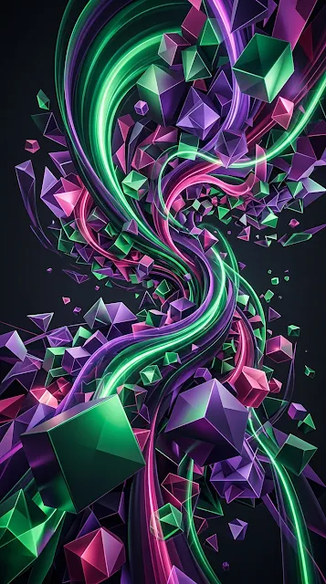 Dynamic Abstract 3D Geometric Forms and Swirling Waves - Free 4K & 8K mobile Wallpaper