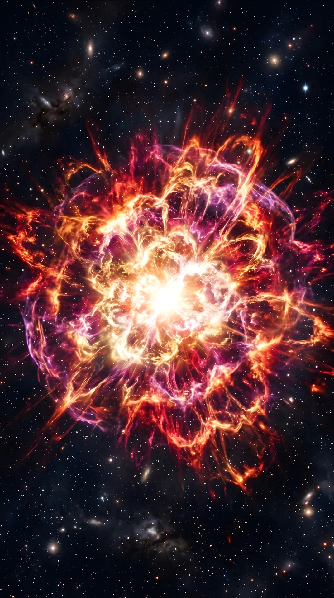 Dynamic Supernova Explosion with Red and Orange Gas Tendrils - Free 4K mobile Wallpaper