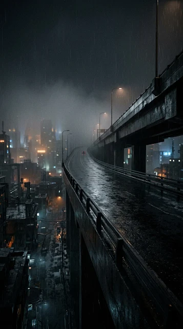 Empty Elevated Highway Night Rain Cyberpunk Wallpaper - Free 4K & 8K mobile Wallpaper