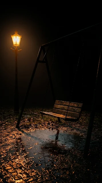 Empty Swing in Foggy Midnight Rain under Streetlight - Free 4K & 8K mobile Wallpaper