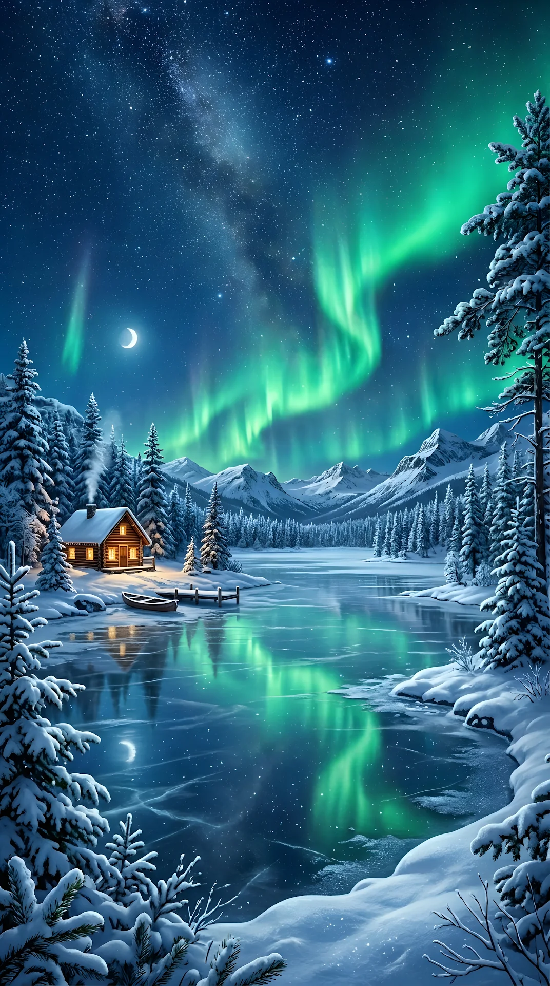 Enchanting Aurora Borealis Over a Frozen Lake - Free 4K mobile Wallpaper