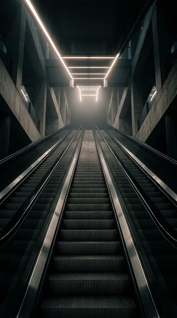 Endless Escalator Disappearing into Void Fog Wallpaper - Free 4K & 8K mobile Wallpaper