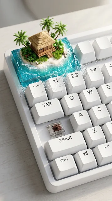 Escape Key on Keyboard Transformed into a Tropical Beach Island - Free 4K & 8K mobile Wallpaper