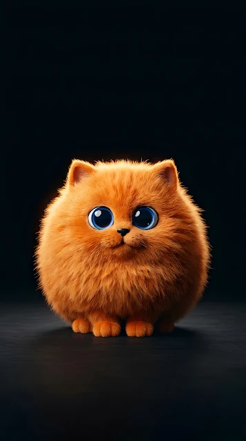 Extremely Fluffy Round Orange Cat 3D Render - Free mobile Wallpaper
