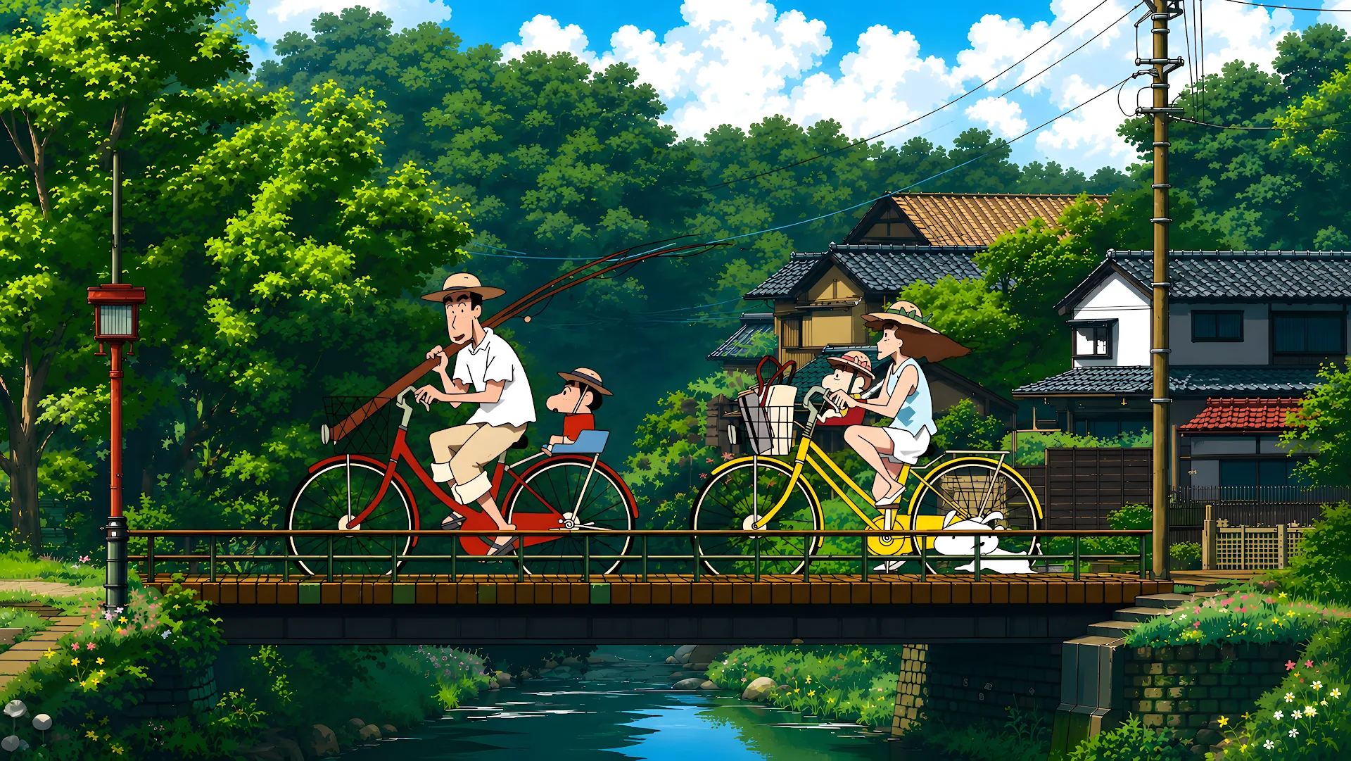 Family Cycling Through a Sunny Countryside - Free 4K desktop Wallpaper