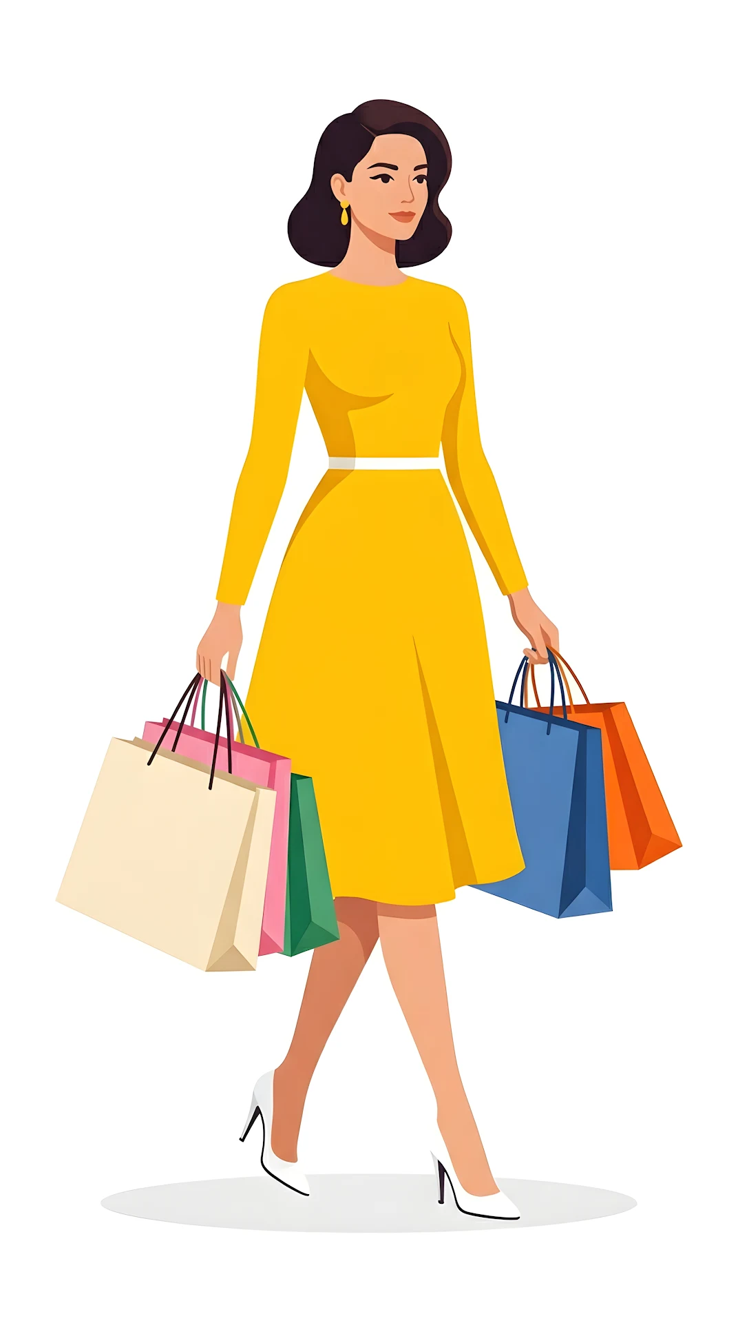 Fashion Illustration Of A Woman Shopping In A Yellow Dress - Free 4K mobile Wallpaper